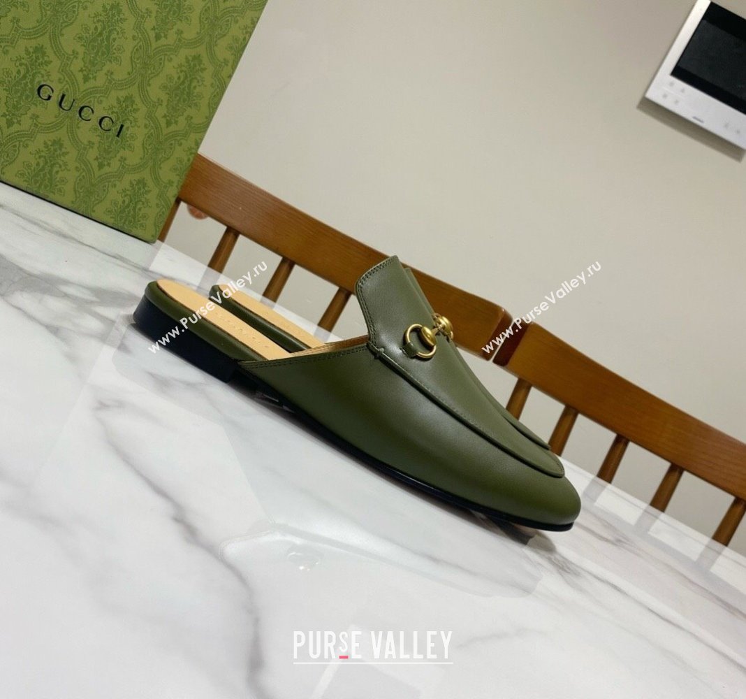 Gucci Princetown Calf Leather Flat Slippers Green 2025 557730 (SS-250423171)