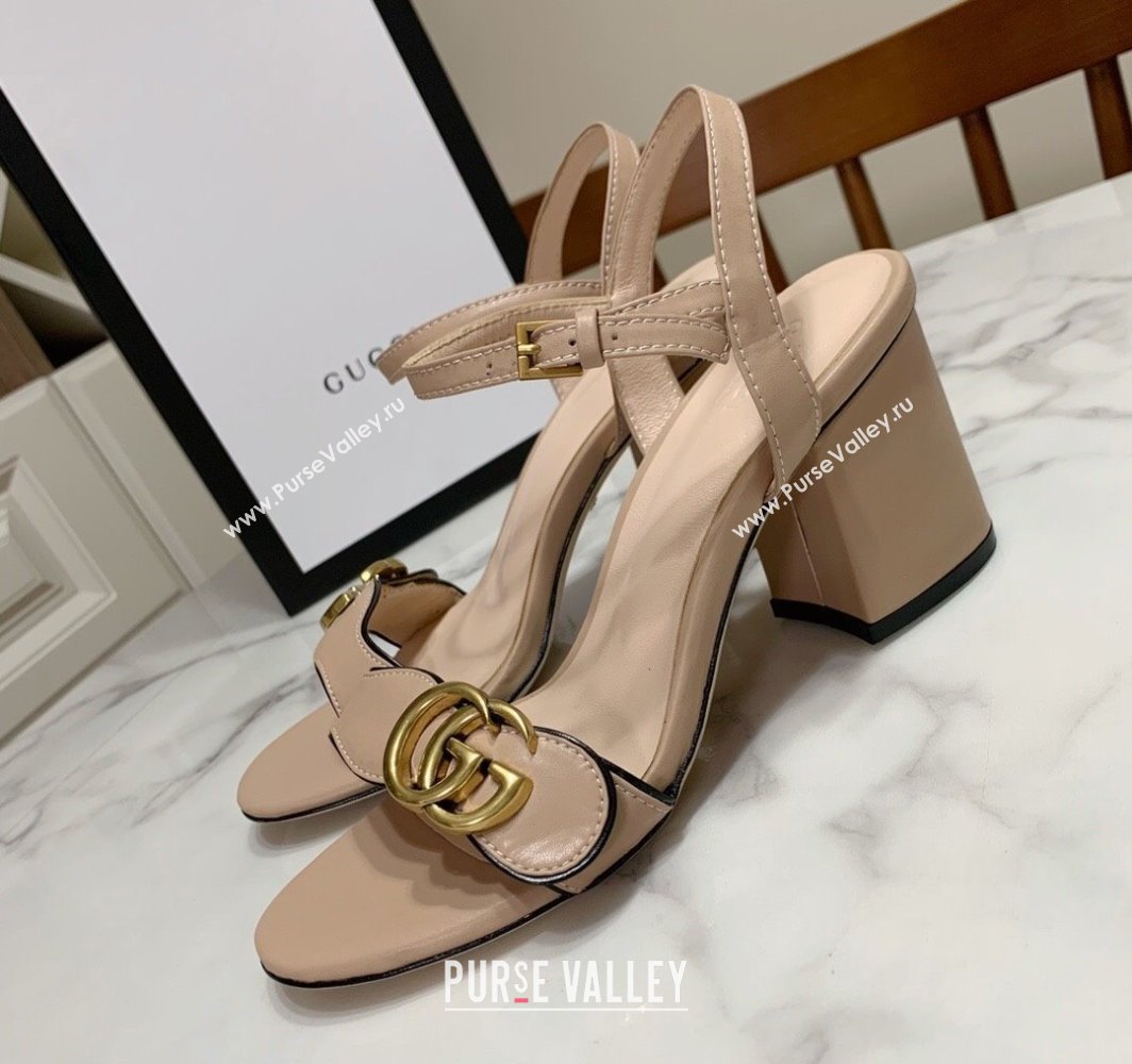 Gucci Leather Wave Heel Sandals 7cm Beige 2025 GG042304 (SS-250423123)