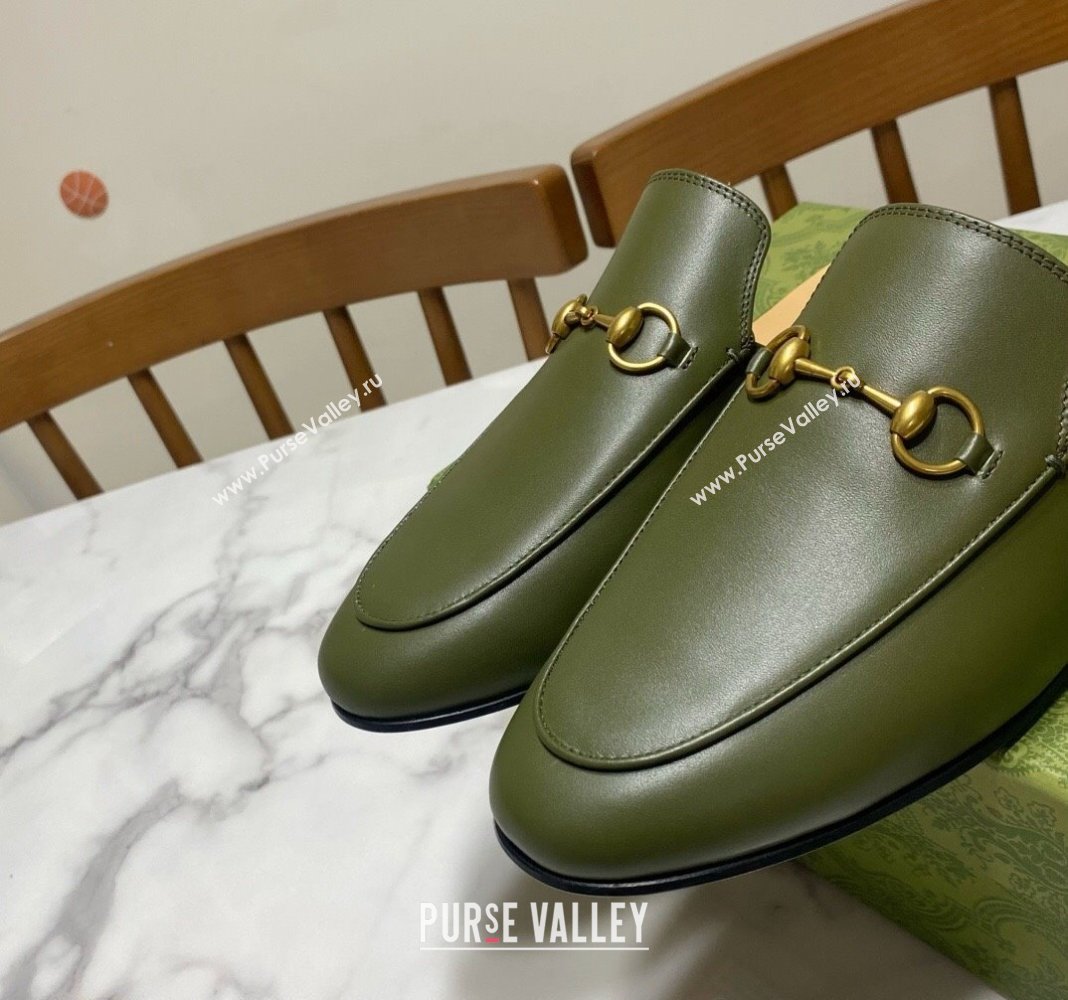 Gucci Princetown Calf Leather Flat Slippers Green 2025 557730 (SS-250423171)