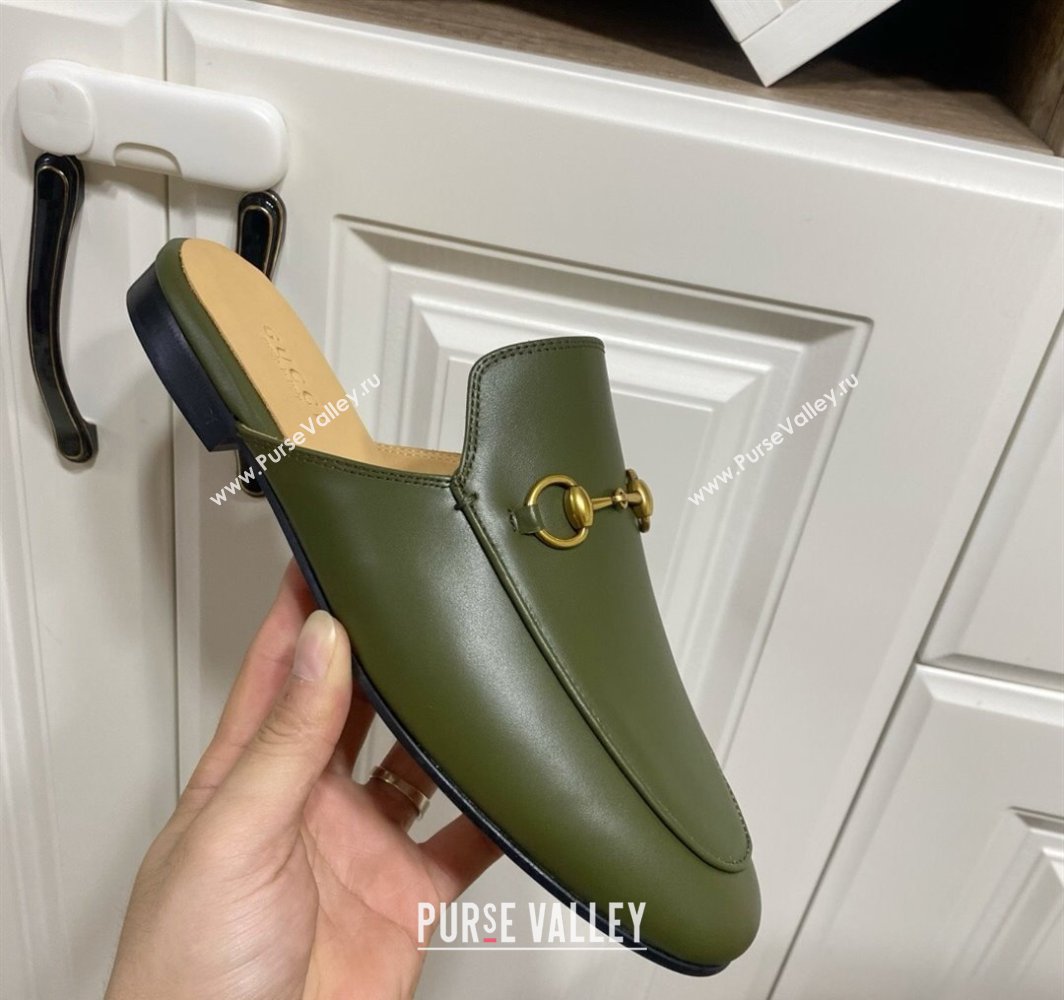 Gucci Princetown Calf Leather Flat Slippers Green 2025 557730 (SS-250423171)