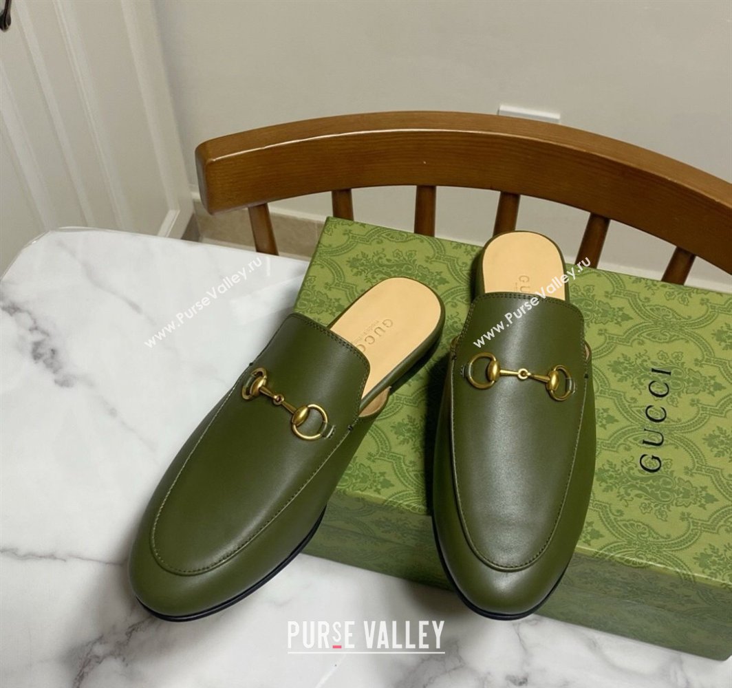 Gucci Princetown Calf Leather Flat Slippers Green 2025 557730 (SS-250423171)