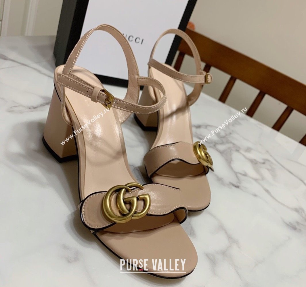 Gucci Leather Wave Heel Sandals 7cm Beige 2025 GG042304 (SS-250423123)