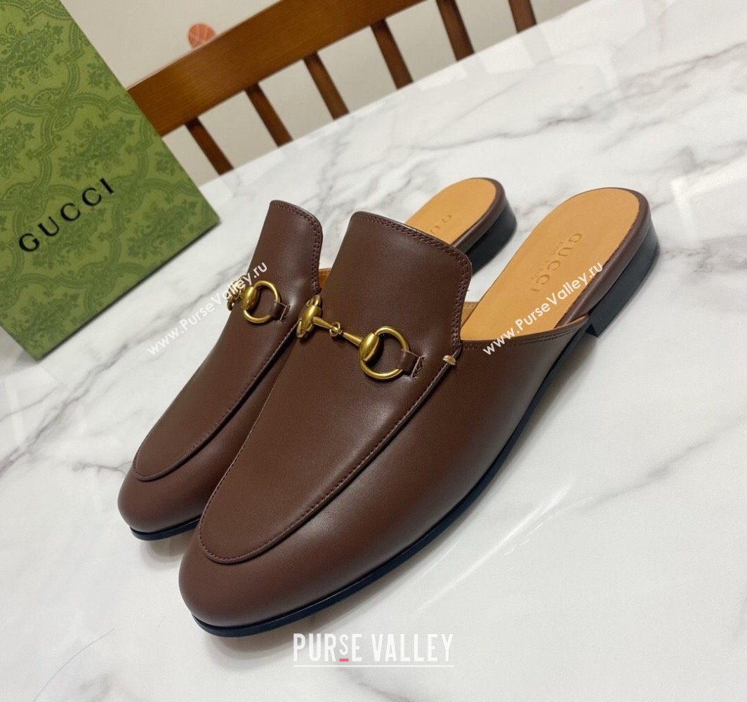 Gucci Princetown Calf Leather Flat Slippers Coffee Brown 2025 557730 (SS-250423173)