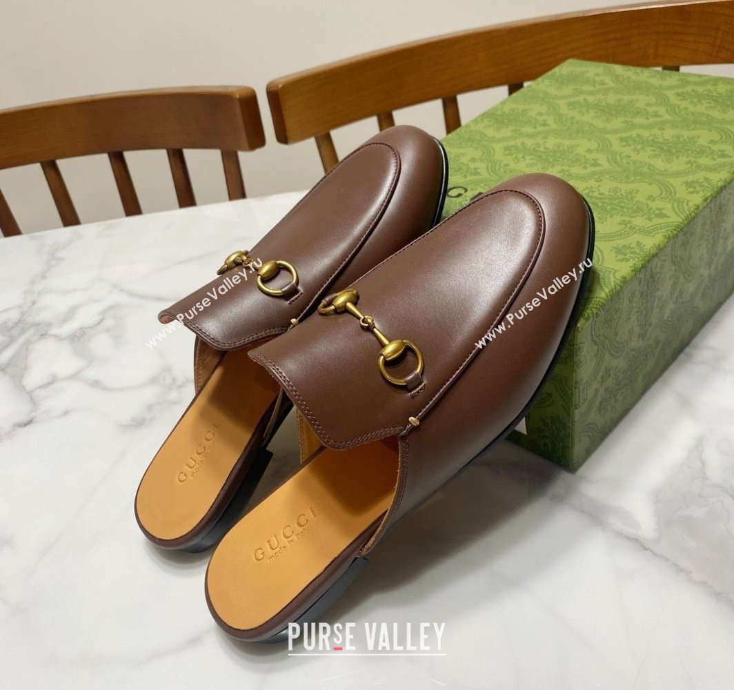 Gucci Princetown Calf Leather Flat Slippers Coffee Brown 2025 557730 (SS-250423173)