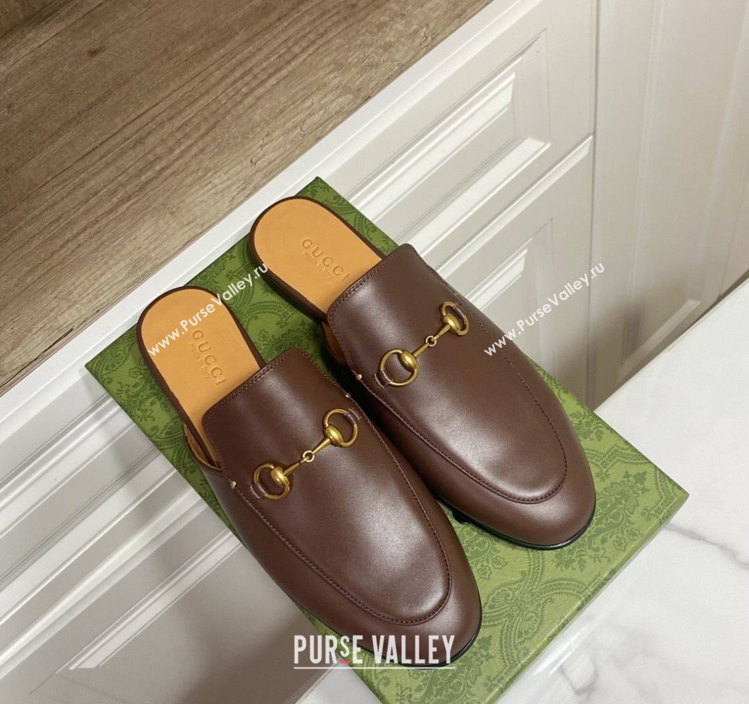 Gucci Princetown Calf Leather Flat Slippers Coffee Brown 2025 557730 (SS-250423173)