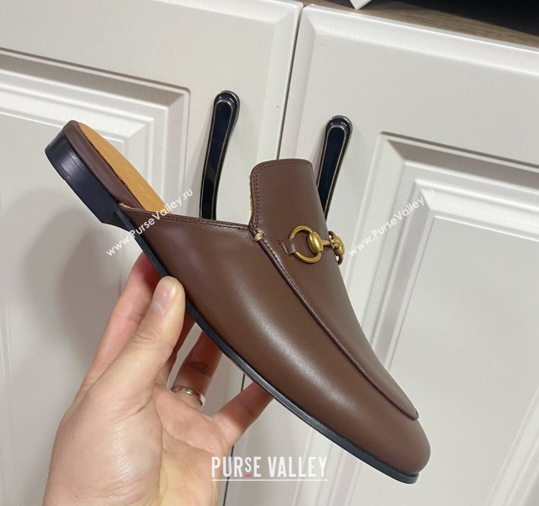 Gucci Princetown Calf Leather Flat Slippers Coffee Brown 2025 557730 (SS-250423173)