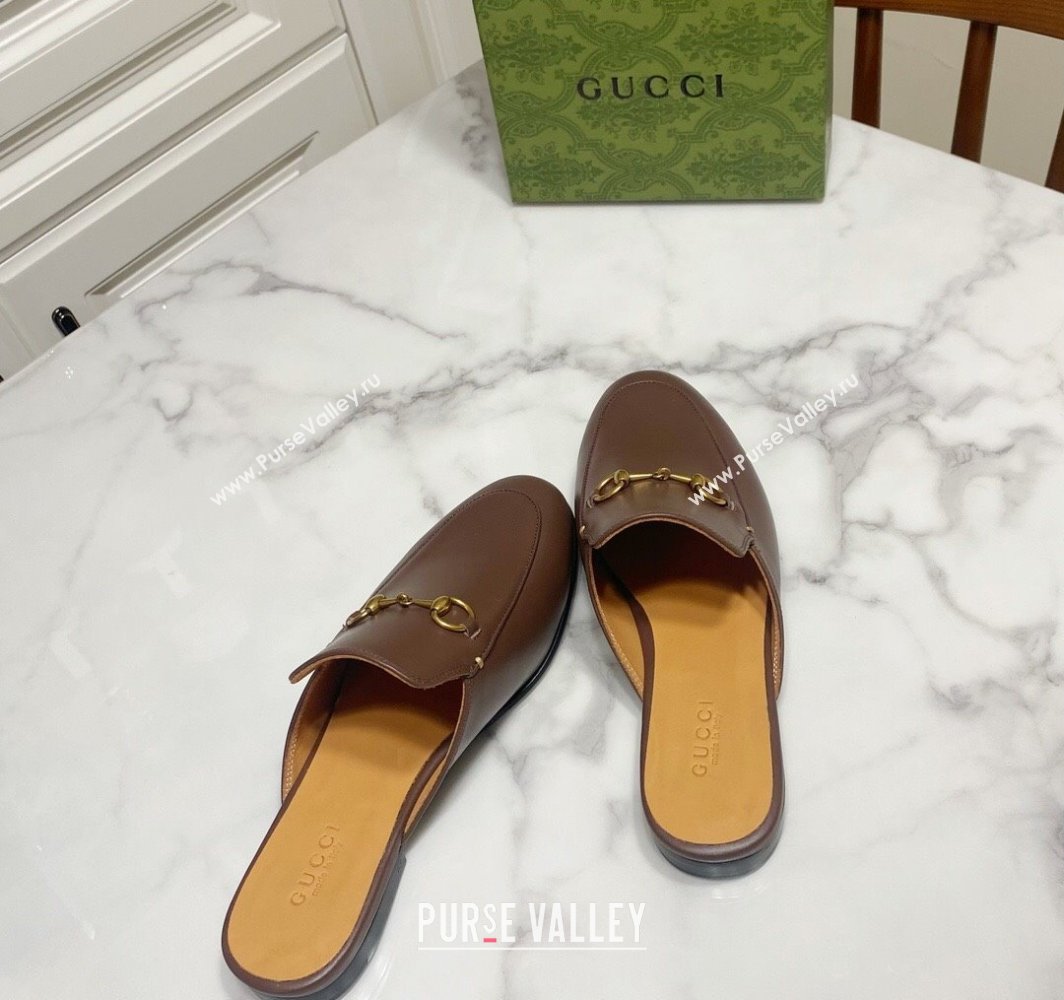 Gucci Princetown Calf Leather Flat Slippers Coffee Brown 2025 557730 (SS-250423173)