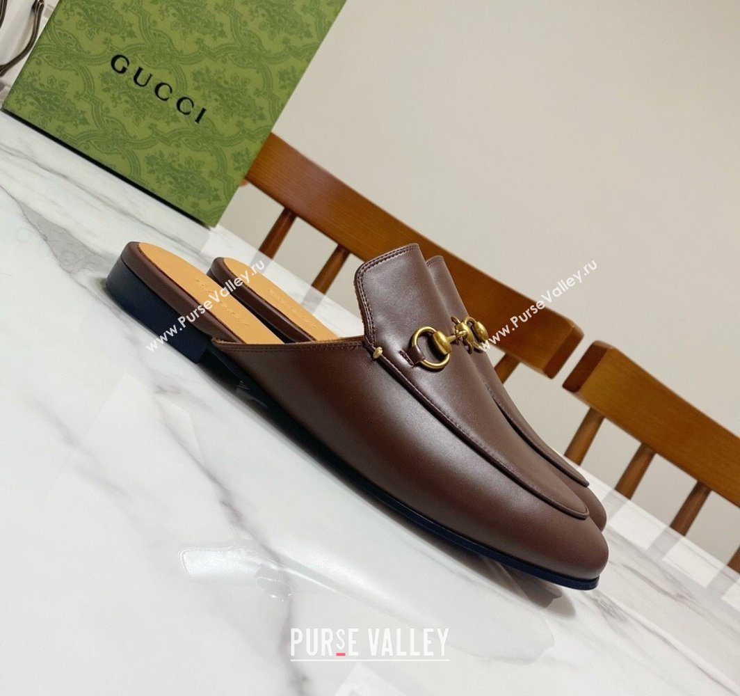 Gucci Princetown Calf Leather Flat Slippers Coffee Brown 2025 557730 (SS-250423173)