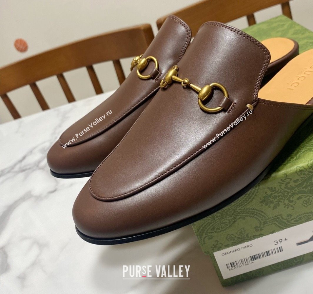 Gucci Princetown Calf Leather Flat Slippers Coffee Brown 2025 557730 (SS-250423173)