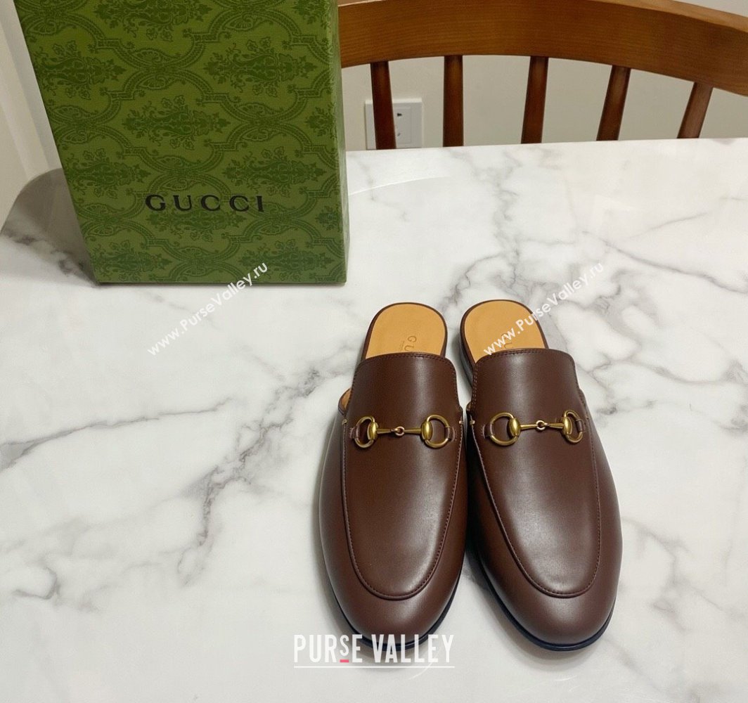 Gucci Princetown Calf Leather Flat Slippers Coffee Brown 2025 557730 (SS-250423173)