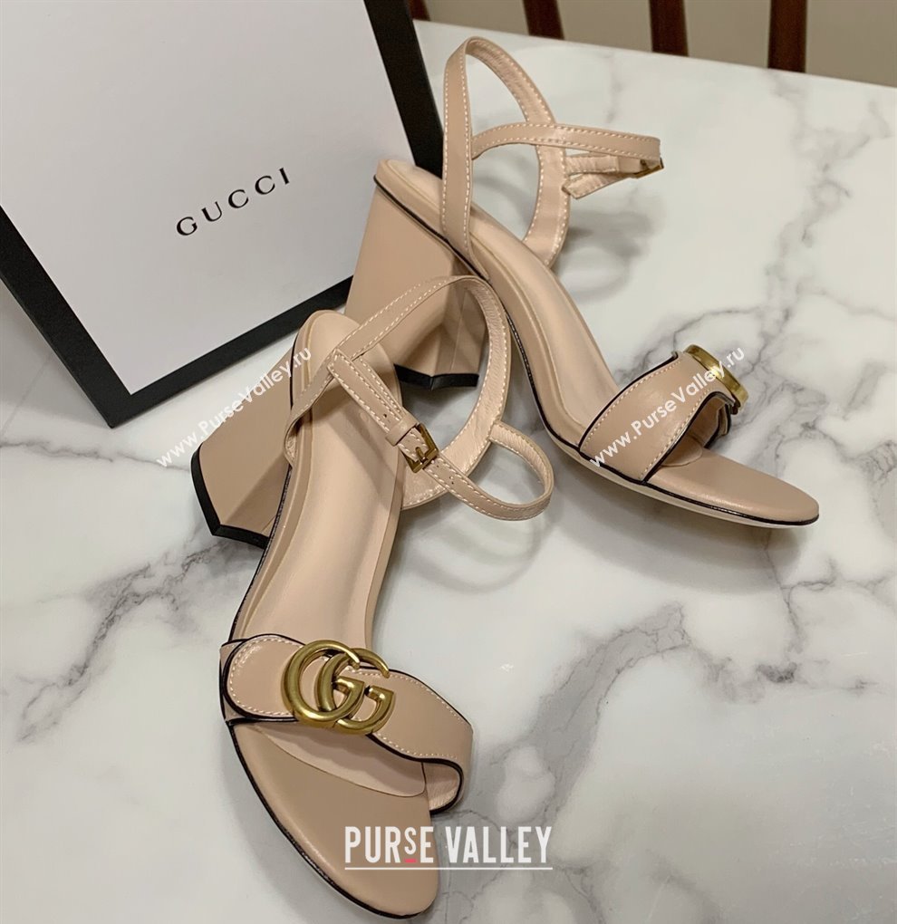 Gucci Leather Wave Heel Sandals 7cm Beige 2025 GG042304 (SS-250423123)