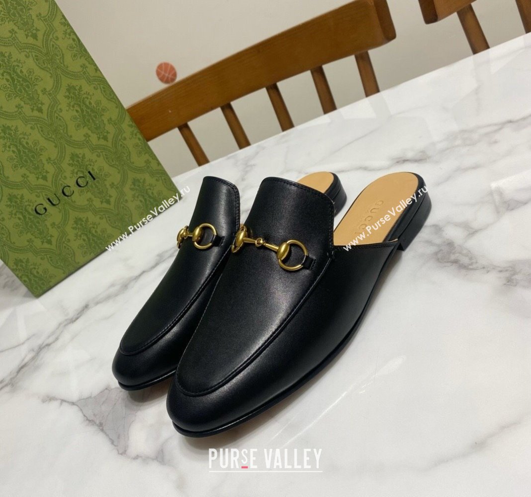 Gucci Princetown Calf Leather Flat Slippers Black 2025 557730 (SS-250423176)