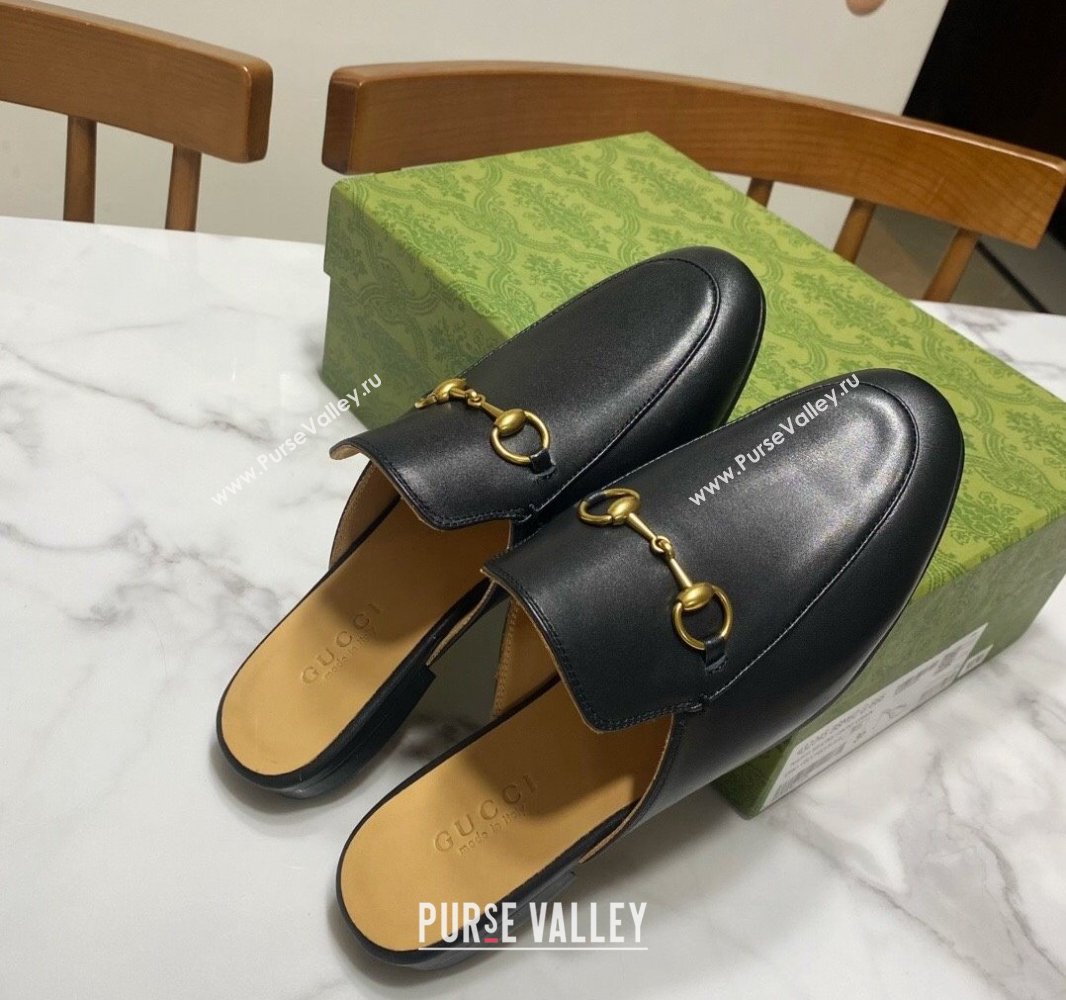 Gucci Princetown Calf Leather Flat Slippers Black 2025 557730 (SS-250423176)