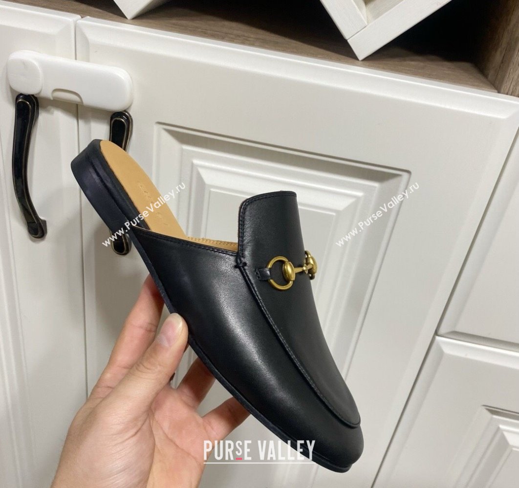 Gucci Princetown Calf Leather Flat Slippers Black 2025 557730 (SS-250423176)