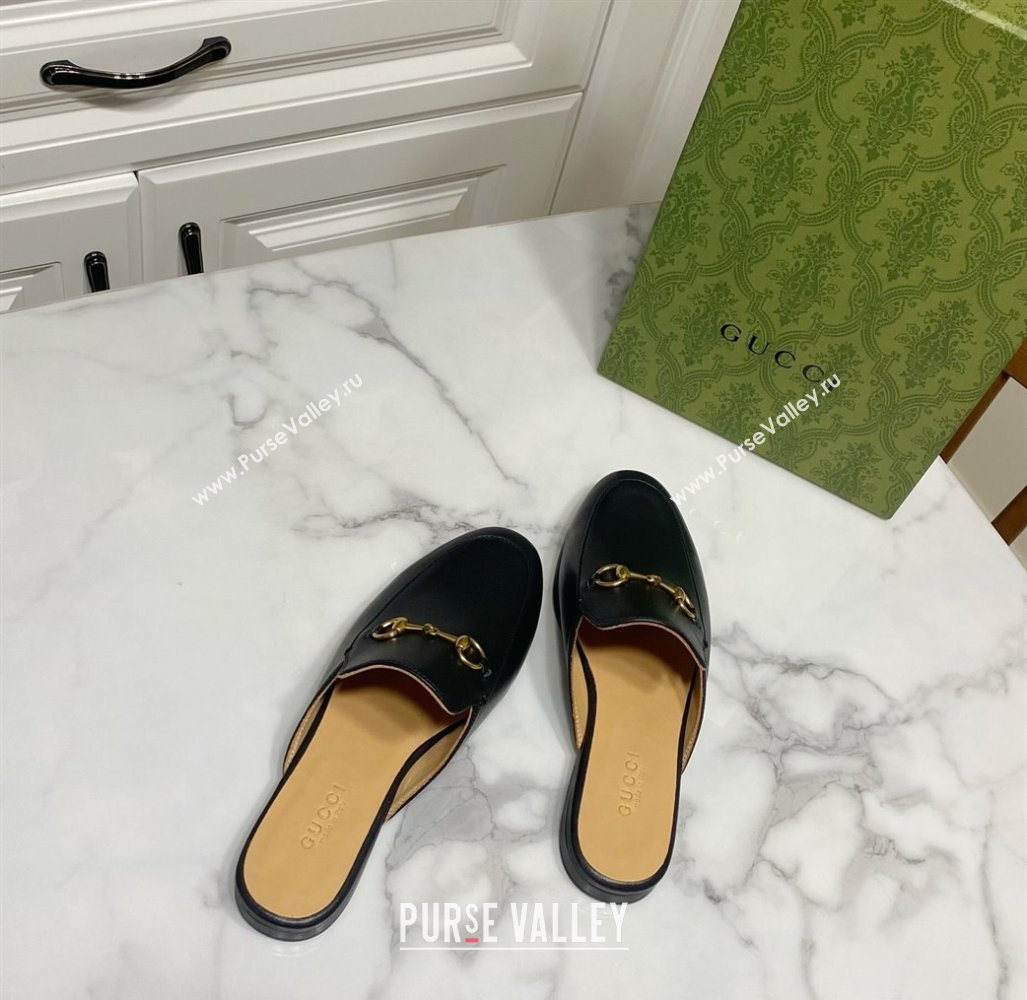 Gucci Princetown Calf Leather Flat Slippers Black 2025 557730 (SS-250423176)