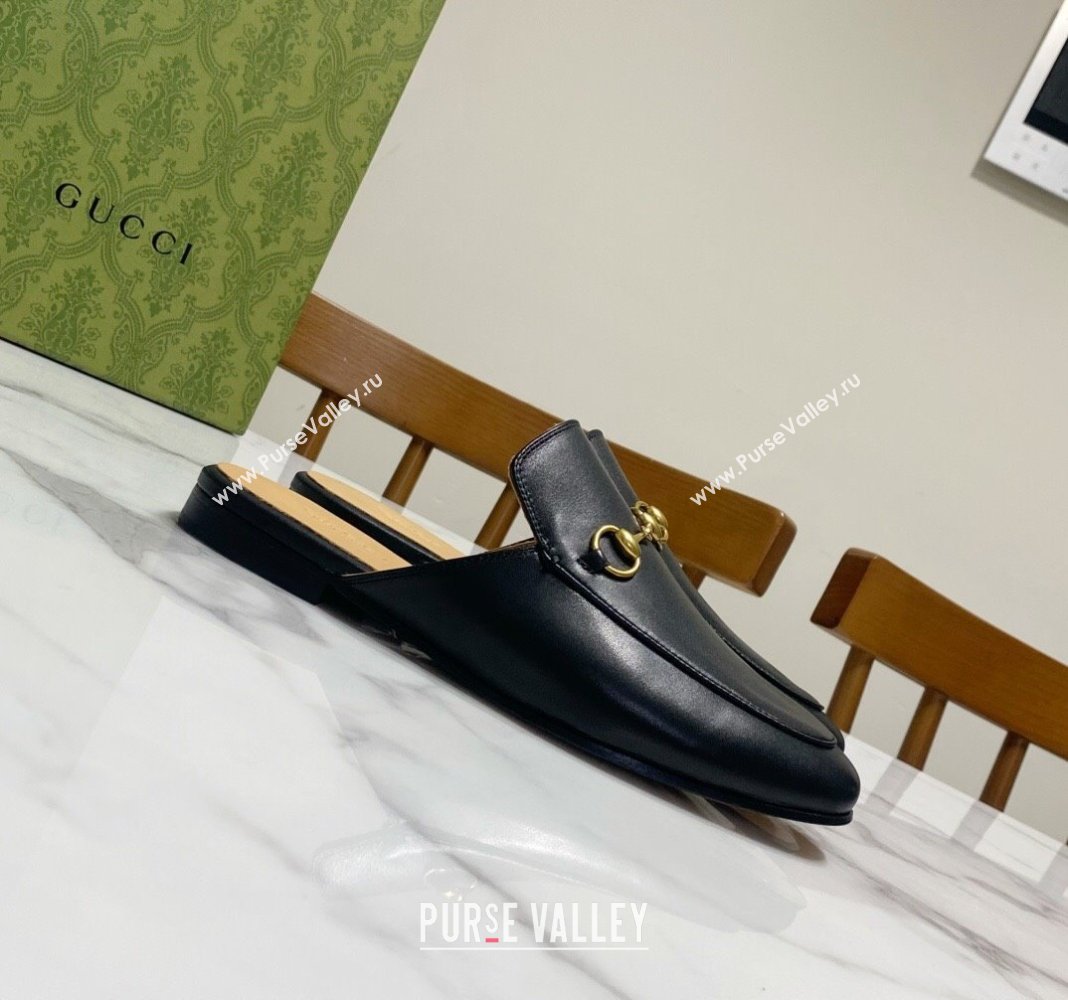 Gucci Princetown Calf Leather Flat Slippers Black 2025 557730 (SS-250423176)