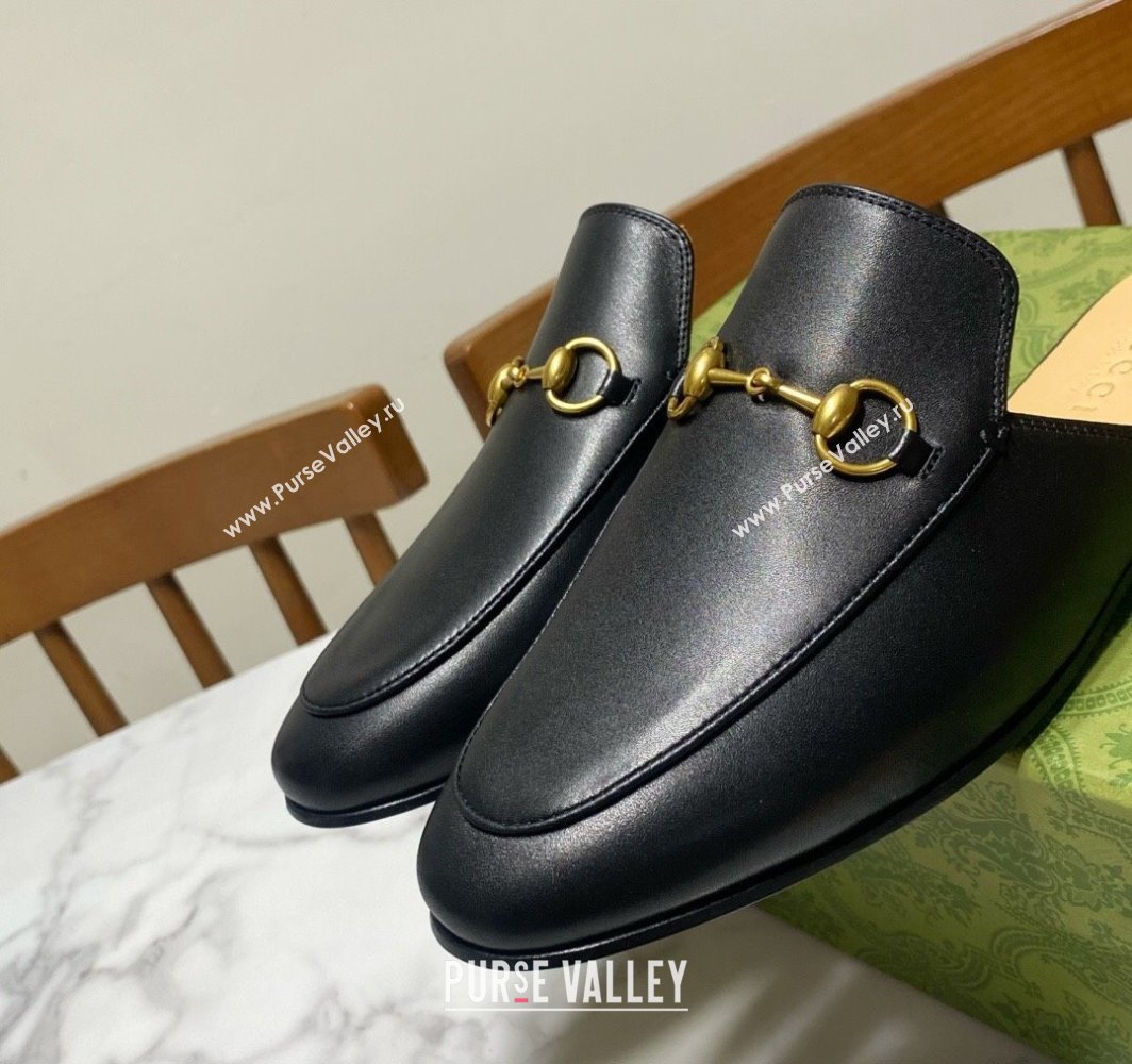Gucci Princetown Calf Leather Flat Slippers Black 2025 557730 (SS-250423176)