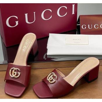 Gucci Leather Heel Slides Sandal 5.5cm with Strass Double G Burgundy 2025 817257 (MD-250423028)