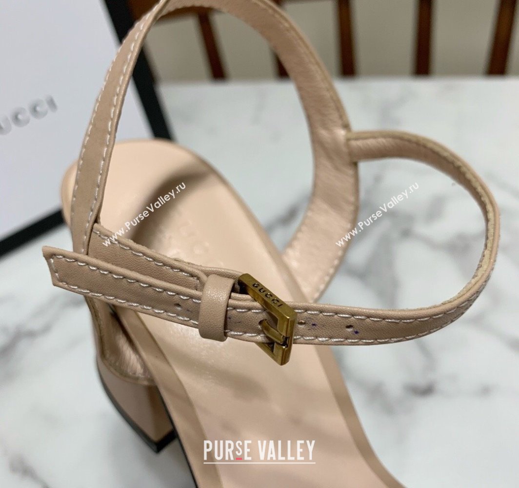 Gucci Leather Wave Heel Sandals 7cm Beige 2025 GG042304 (SS-250423123)