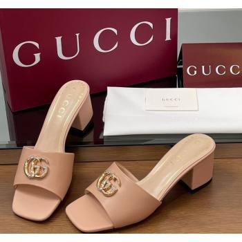 Gucci Leather Heel Slides Sandal 5.5cm with Strass Double G Light Pink 2025 817257 (MD-250423029)