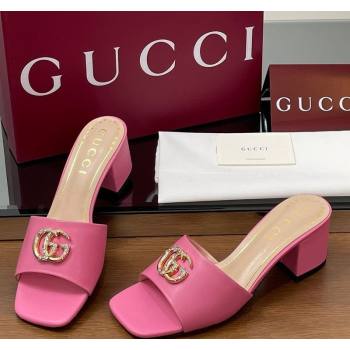 Gucci Leather Heel Slides Sandal 5.5cm with Strass Double G Dark Pink 2025 817257 (MD-250423030)