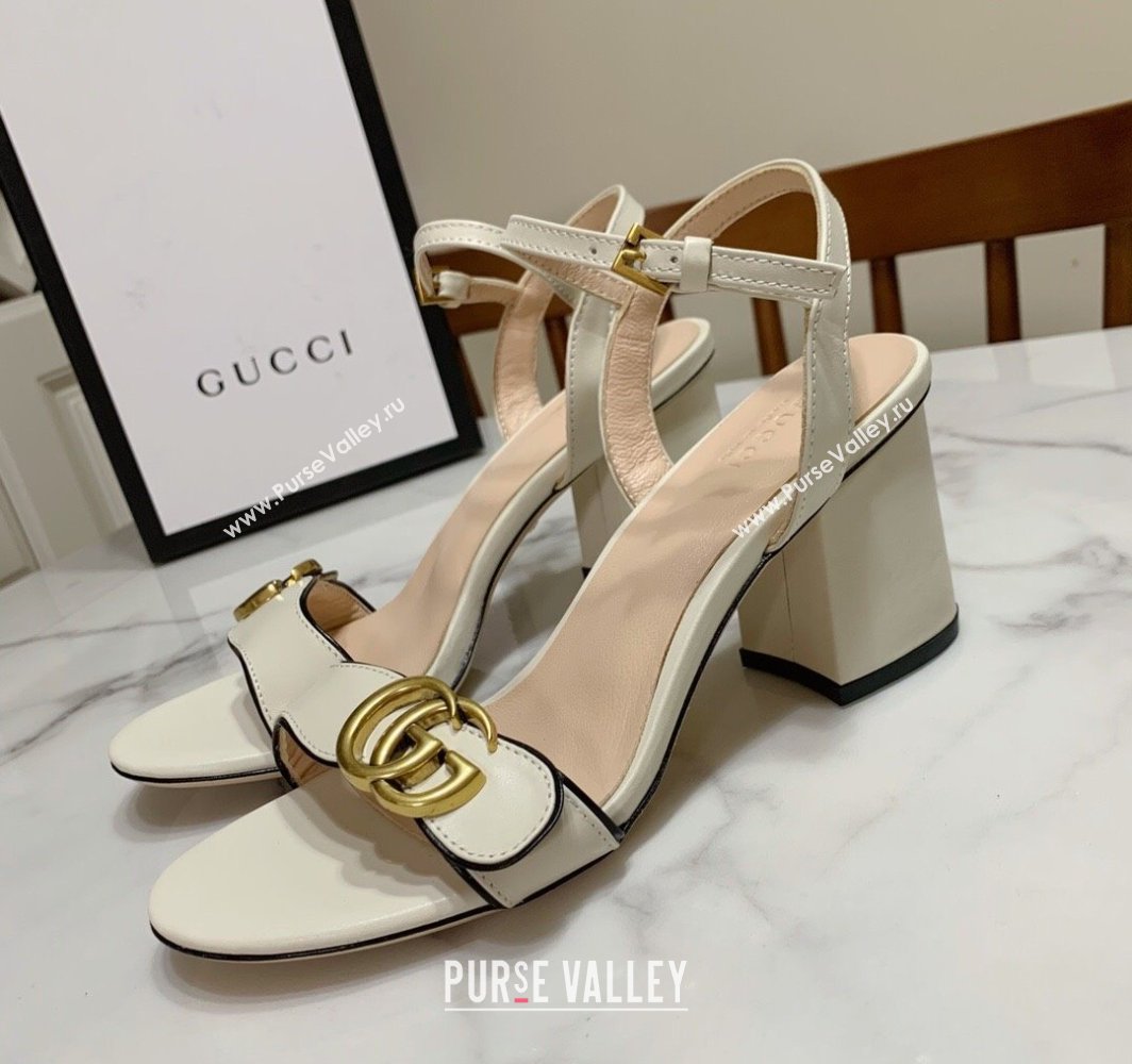 Gucci Leather Wave Heel Sandals 7cm White 2025 GG042304 (SS-250423124)