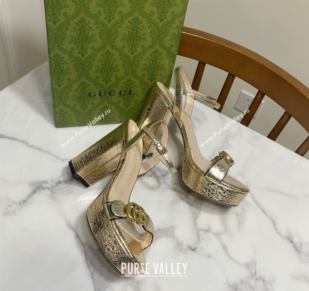 Gucci Leather Wave Platform Sandals 12cm Gold 2025 GG042304 (SS-250423118)