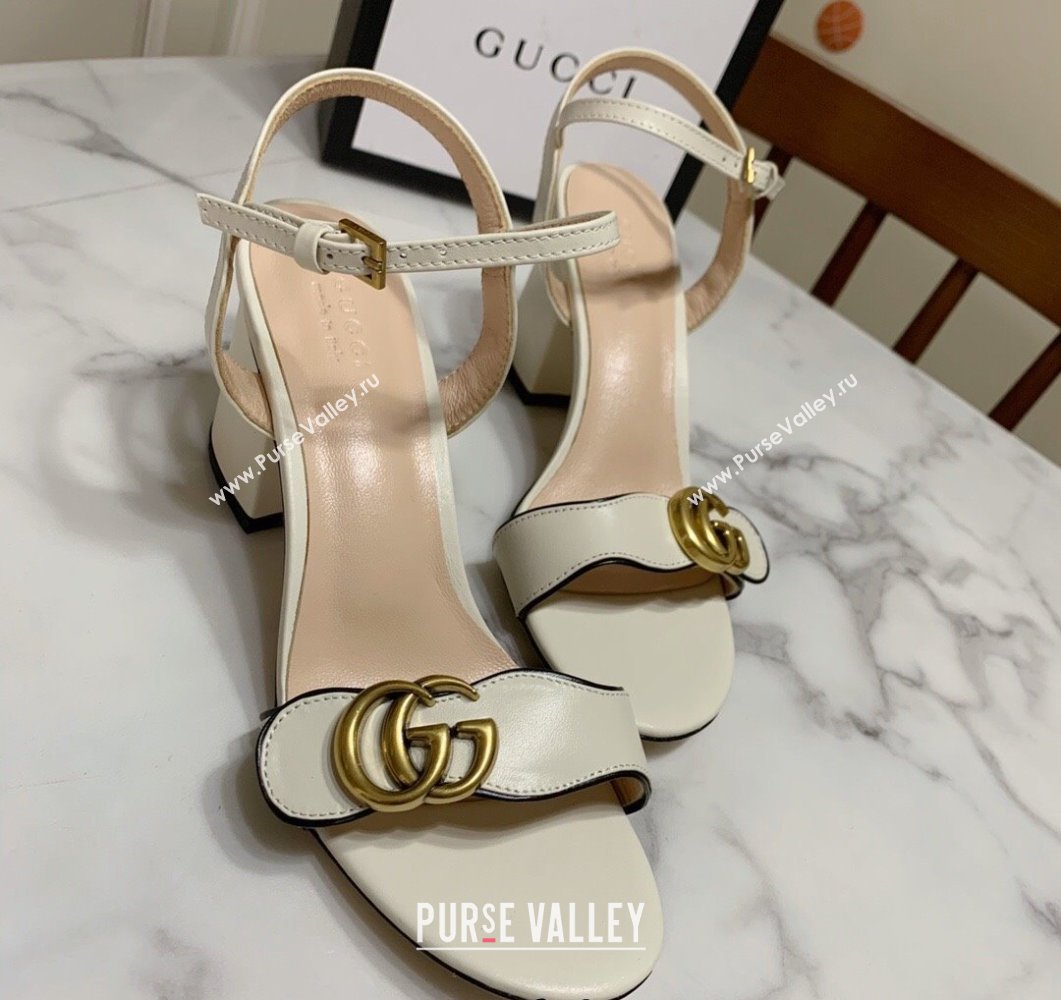 Gucci Leather Wave Heel Sandals 7cm White 2025 GG042304 (SS-250423124)