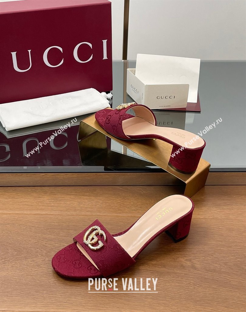 Gucci GG Canvas Heel Slides Sandal 5cm with Strass Double G Red 2025 GG042301 (MD-250423039)