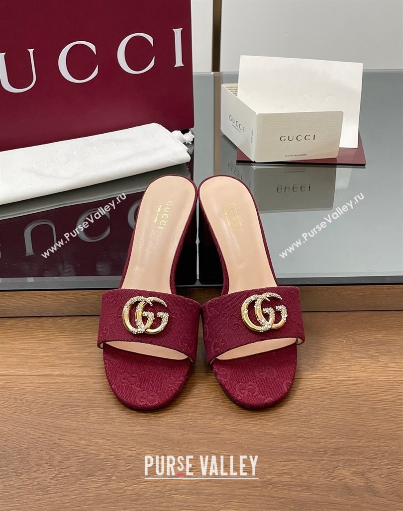 Gucci GG Canvas Heel Slides Sandal 5cm with Strass Double G Red 2025 GG042301 (MD-250423039)