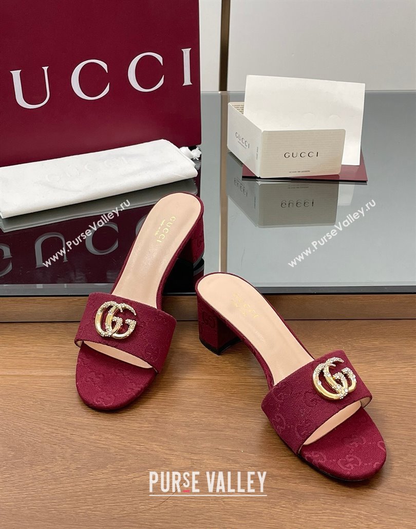 Gucci GG Canvas Heel Slides Sandal 5cm with Strass Double G Red 2025 GG042301 (MD-250423039)