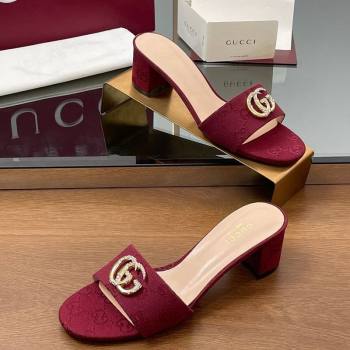 Gucci GG Canvas Heel Slides Sandal 5cm with Strass Double G Red 2025 GG042301 (MD-250423039)