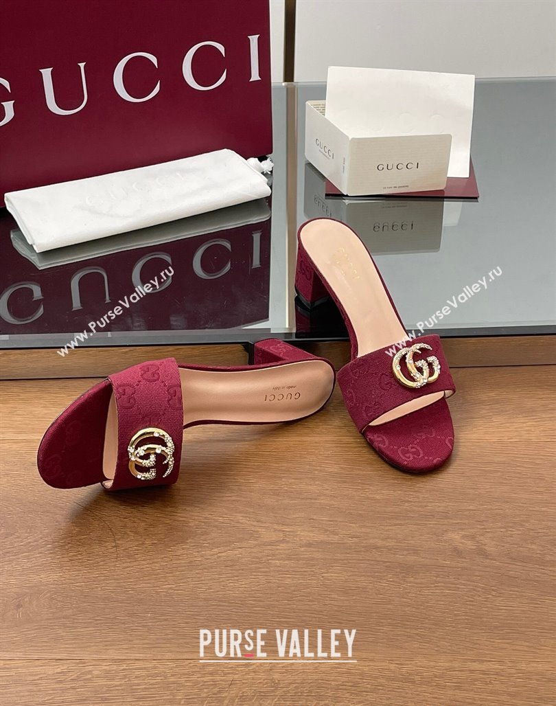 Gucci GG Canvas Heel Slides Sandal 5cm with Strass Double G Red 2025 GG042301 (MD-250423039)