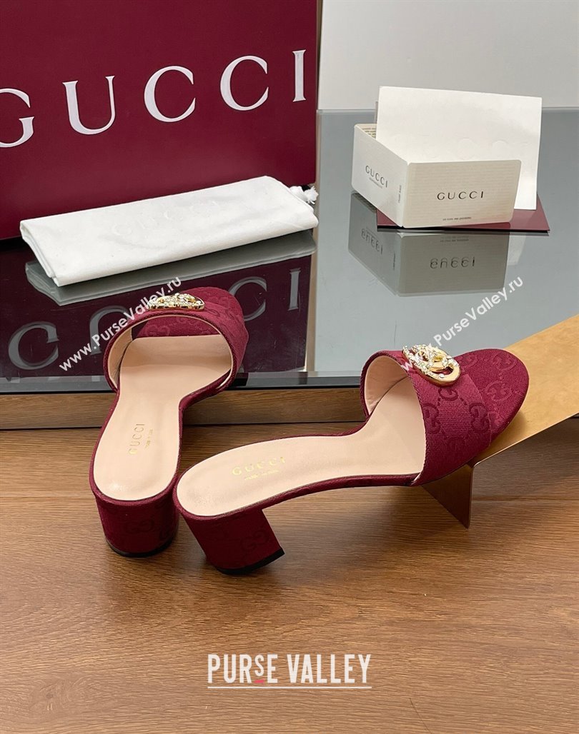 Gucci GG Canvas Heel Slides Sandal 5cm with Strass Double G Red 2025 GG042301 (MD-250423039)