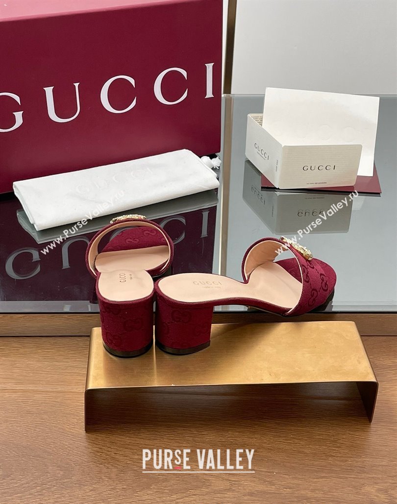 Gucci GG Canvas Heel Slides Sandal 5cm with Strass Double G Red 2025 GG042301 (MD-250423039)