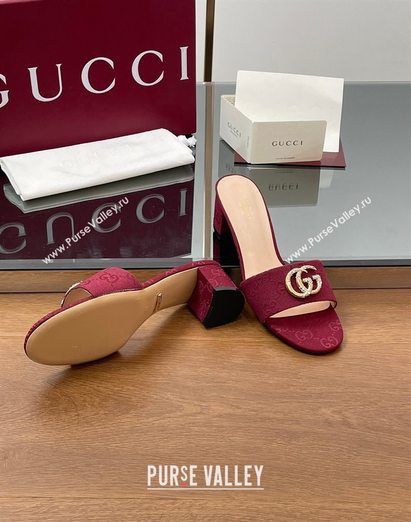 Gucci GG Canvas Heel Slides Sandal 5cm with Strass Double G Red 2025 GG042301 (MD-250423039)