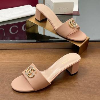 Gucci Leather Heel Slides Sandal 5cm with Strass Double G Light Pink 2025 GG042301 (MD-250423041)