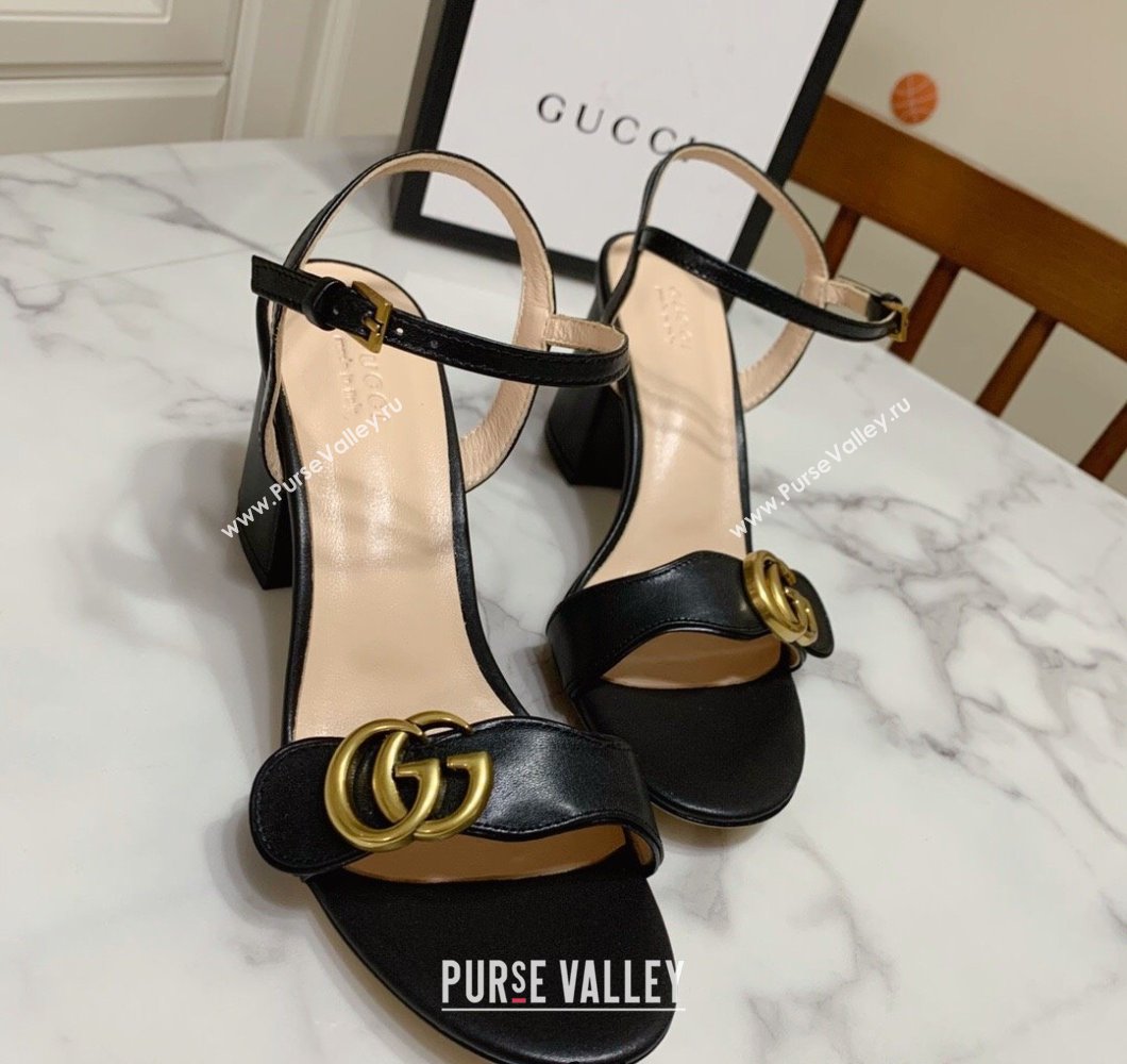 Gucci Leather Wave Heel Sandals 7cm Black 2025 GG042304 (SS-250423125)