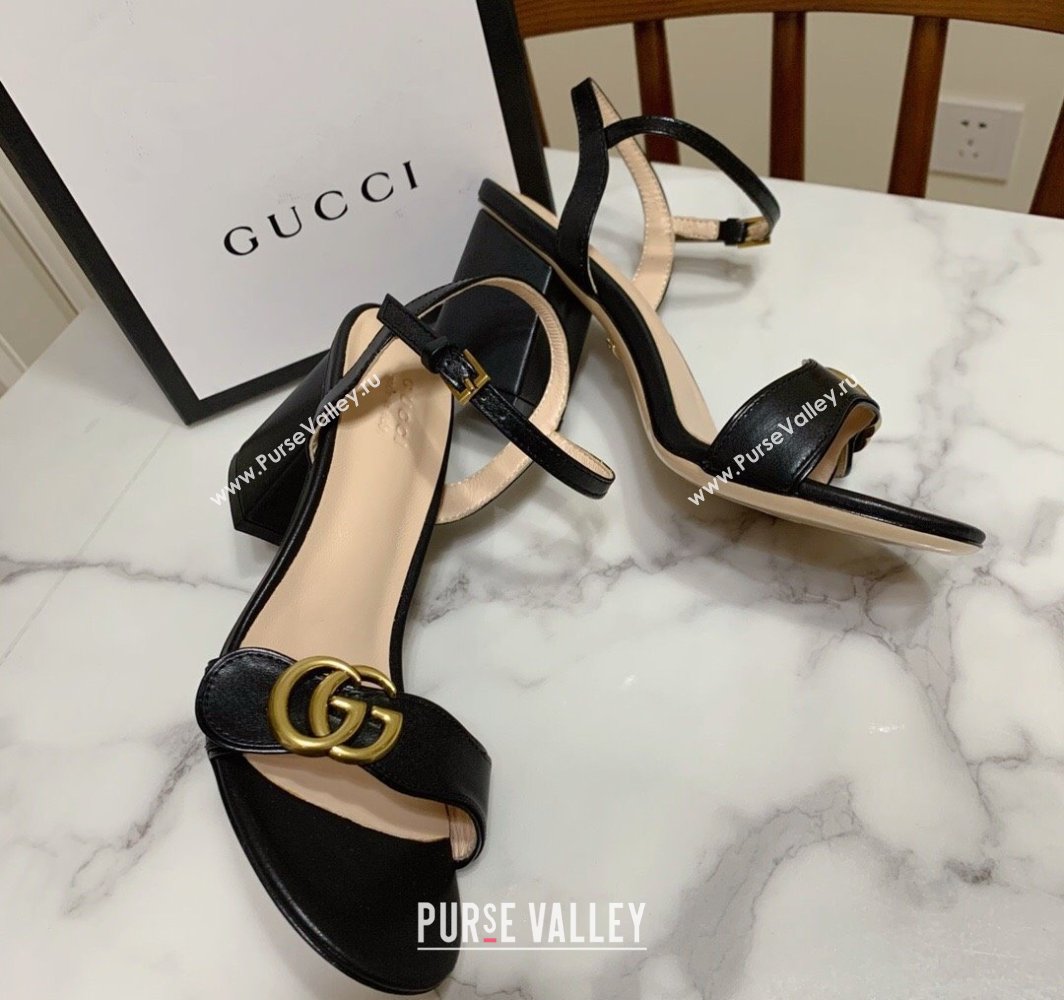 Gucci Leather Wave Heel Sandals 7cm Black 2025 GG042304 (SS-250423125)