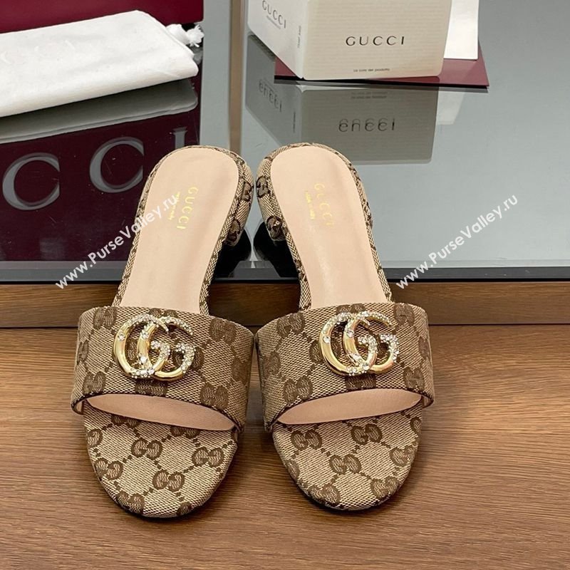Gucci GG Canvas Flat Slides Sandal with Strass Double G Beige 2025 GG042301 (MD-250423046)