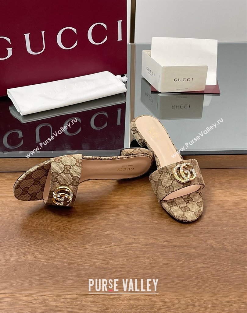 Gucci GG Canvas Flat Slides Sandal with Strass Double G Beige 2025 GG042301 (MD-250423046)