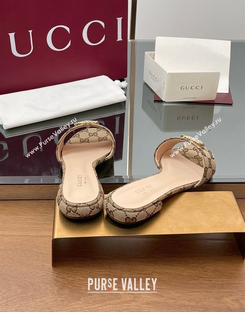 Gucci GG Canvas Flat Slides Sandal with Strass Double G Beige 2025 GG042301 (MD-250423046)