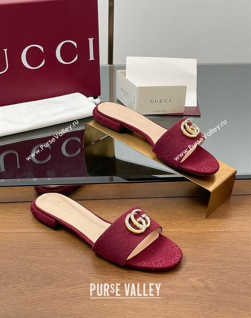 Gucci GG Canvas Flat Slides Sandal with Strass Double G Red 2025 GG042301 (MD-250423047)