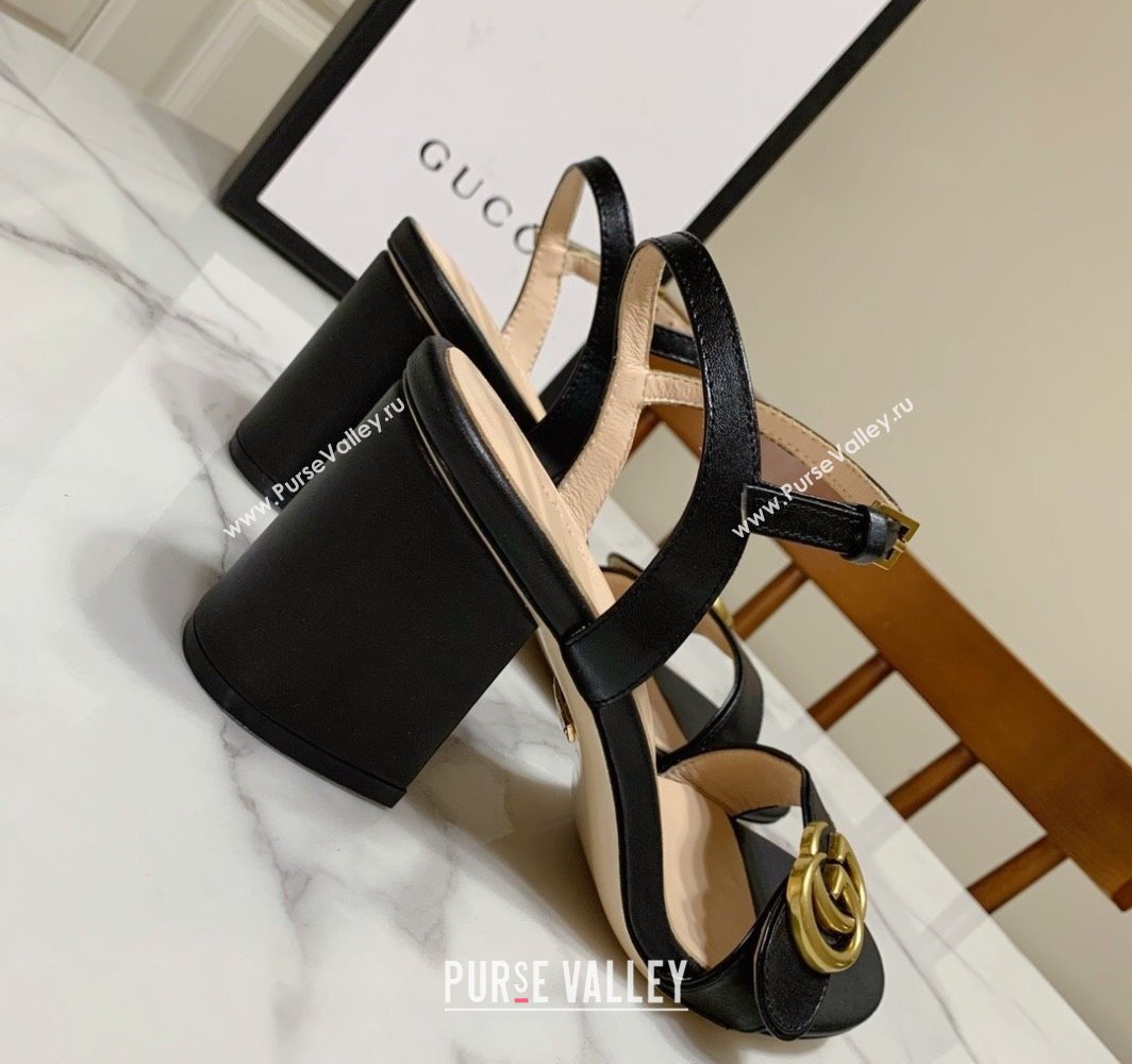 Gucci Leather Wave Heel Sandals 7cm Black 2025 GG042304 (SS-250423125)