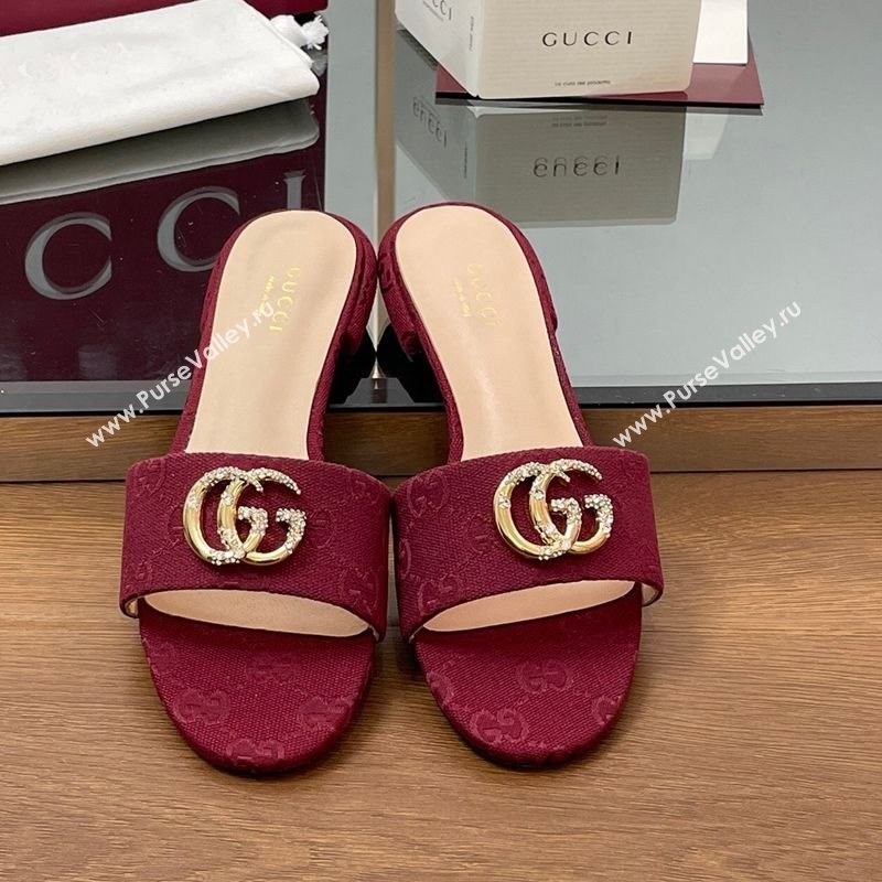 Gucci GG Canvas Flat Slides Sandal with Strass Double G Red 2025 GG042301 (MD-250423047)