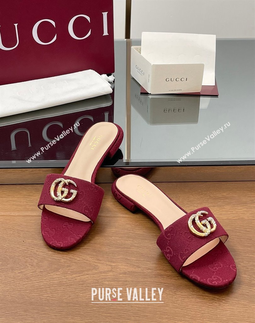 Gucci GG Canvas Flat Slides Sandal with Strass Double G Red 2025 GG042301 (MD-250423047)