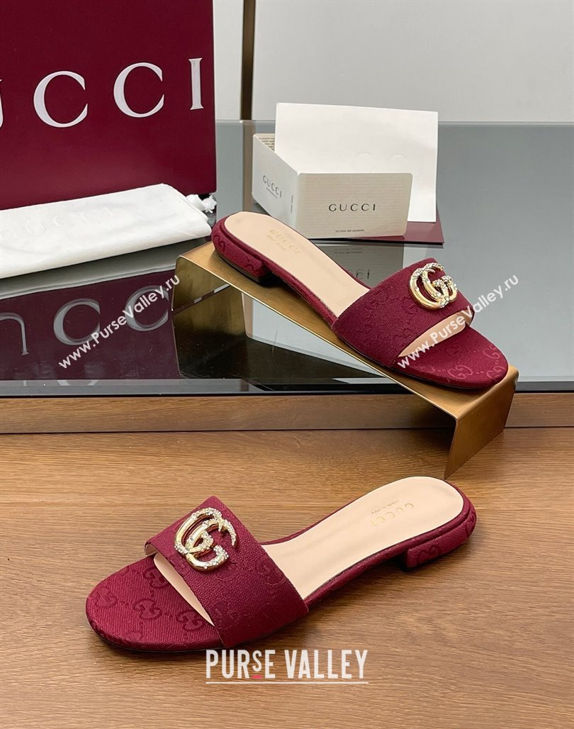 Gucci GG Canvas Flat Slides Sandal with Strass Double G Red 2025 GG042301 (MD-250423047)