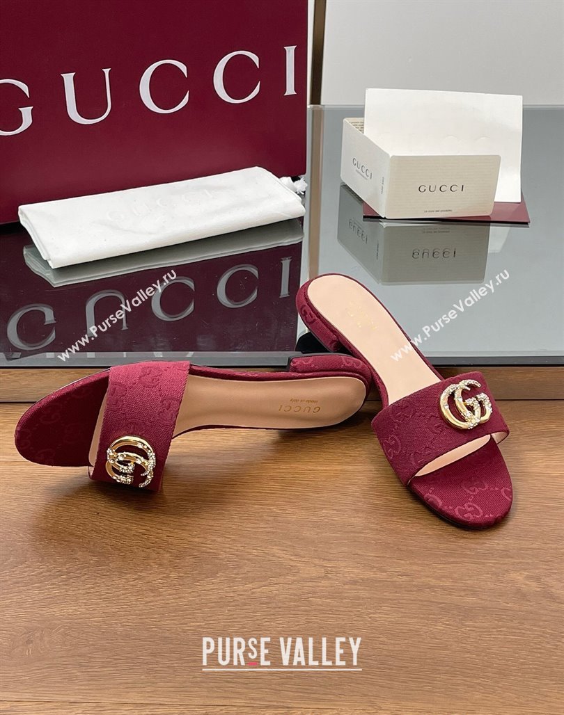 Gucci GG Canvas Flat Slides Sandal with Strass Double G Red 2025 GG042301 (MD-250423047)