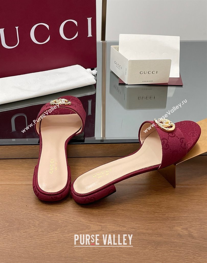 Gucci GG Canvas Flat Slides Sandal with Strass Double G Red 2025 GG042301 (MD-250423047)