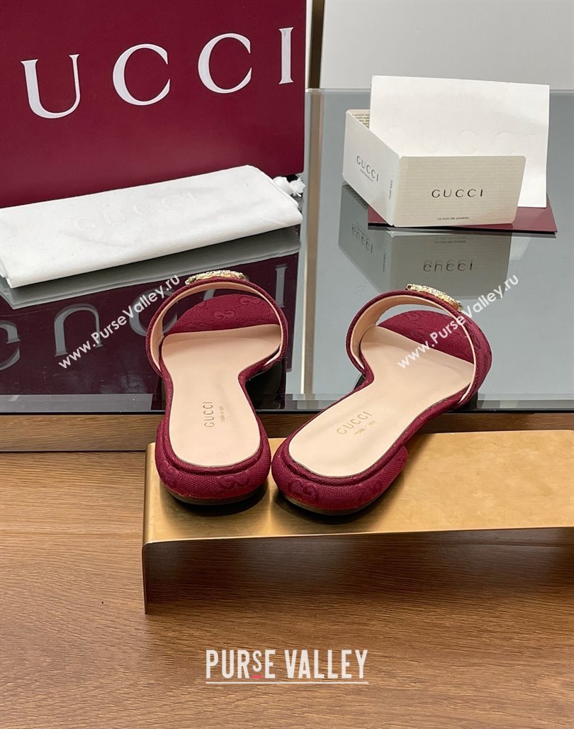 Gucci GG Canvas Flat Slides Sandal with Strass Double G Red 2025 GG042301 (MD-250423047)